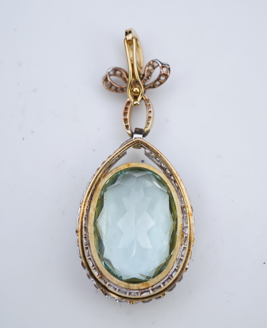 An aquamarine and diamond pendant